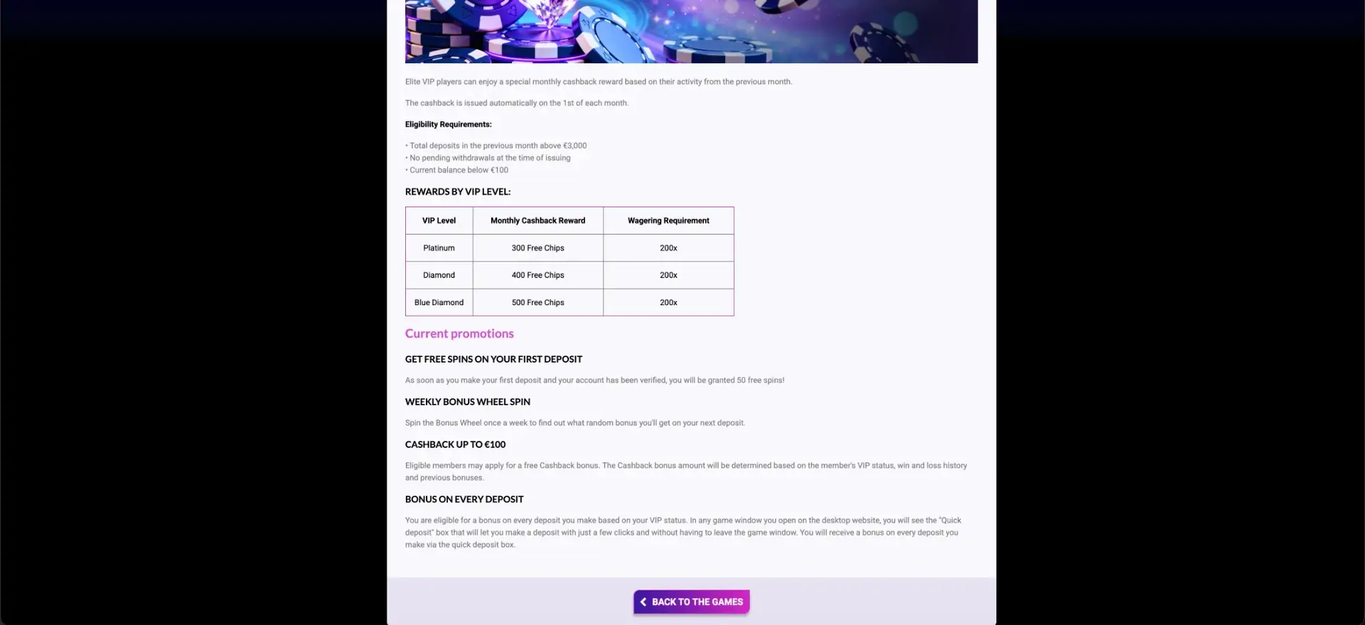 Europefortune Promotions Monthly Vip Cashback